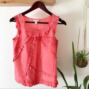 J Crew coral silk ruffle top